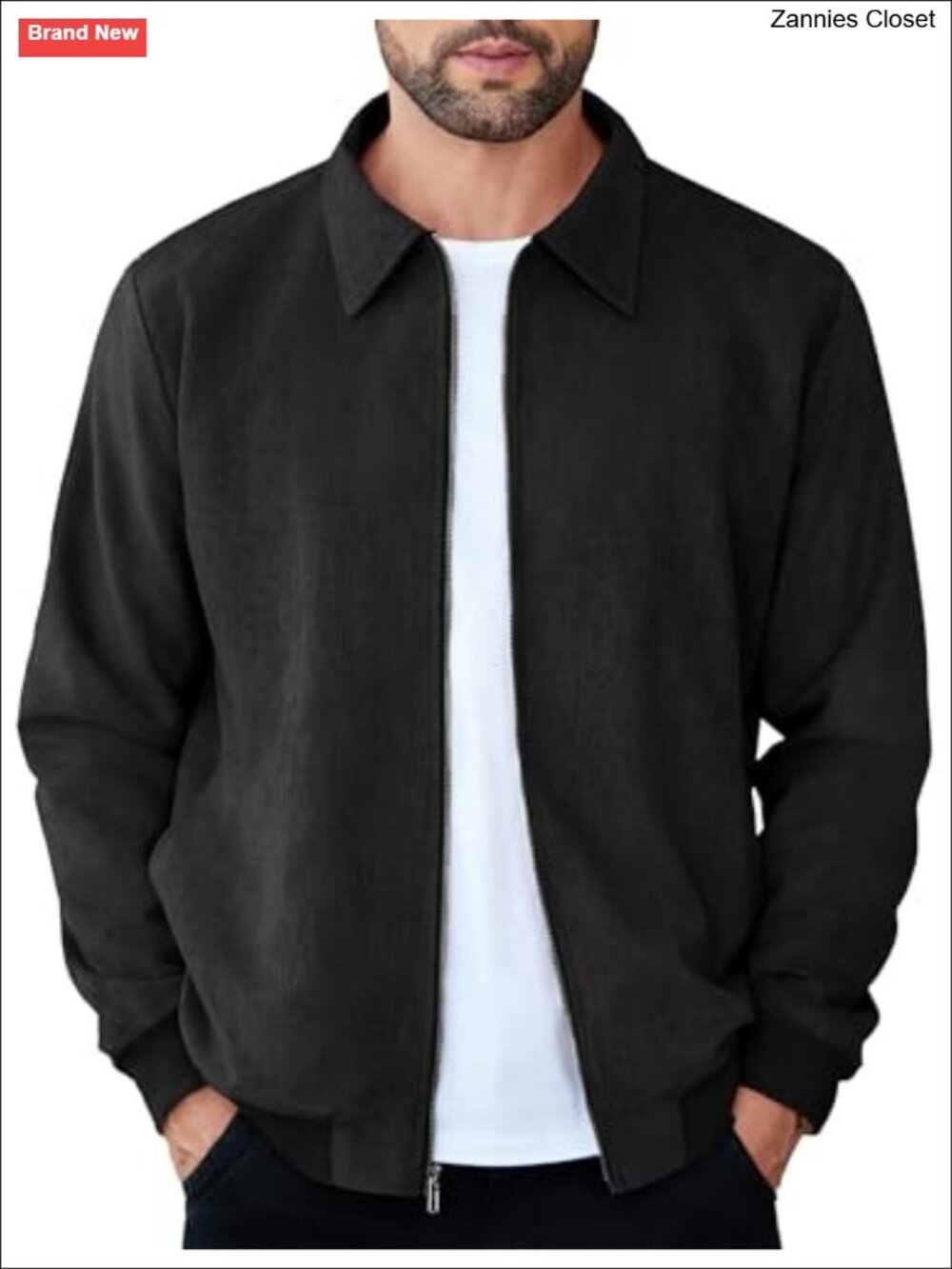 Mens Faux Suede Bomber Jacket Lightweight Zip Casual Leather
